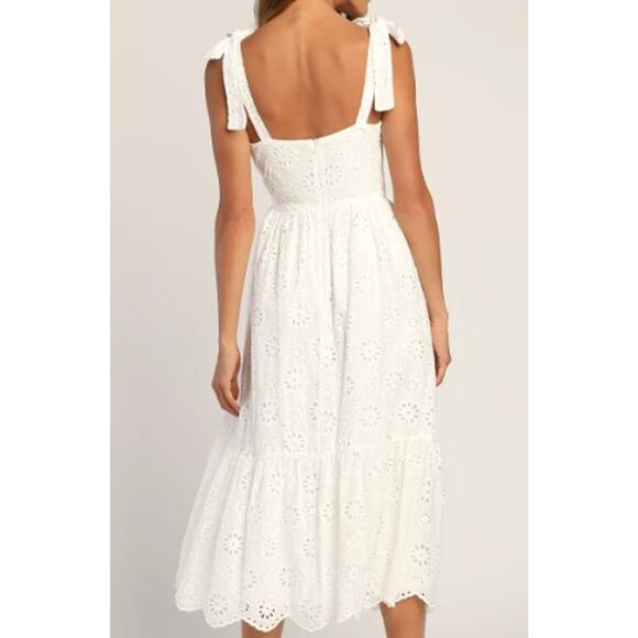 LULU'S SZ S Perfect Vacation White Eyelet Embroidery Tie-Strap Midi Dress B148 - Picture 2 of 8